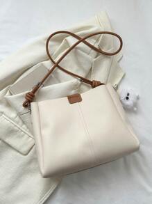 Bolso cubo PU de dos tonos con diseño de nudo con tira - Beis - Ver 2