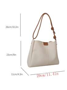Bolso cubo PU de dos tonos con diseño de nudo con tira - Beis - Ver 3