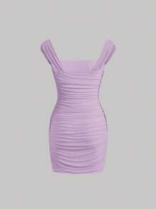 SHEIN MOD Vestido ajustado unicolor fruncido - Lila Púrpura - Ver 2