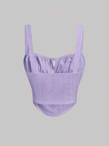 SHEIN MOD Eyelet Embroidery Ruched Bust Tie Front Cami Top - Lilac Purple - View 2