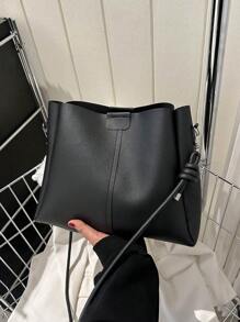 黑色單肩包帶內袋PU皮革 - 黑色 - 查看 1