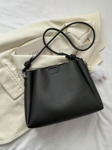 黑色單肩包帶內袋PU皮革 - 黑色 - 查看 6