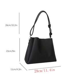 黑色單肩包帶內袋PU皮革 - 黑色 - 查看 7