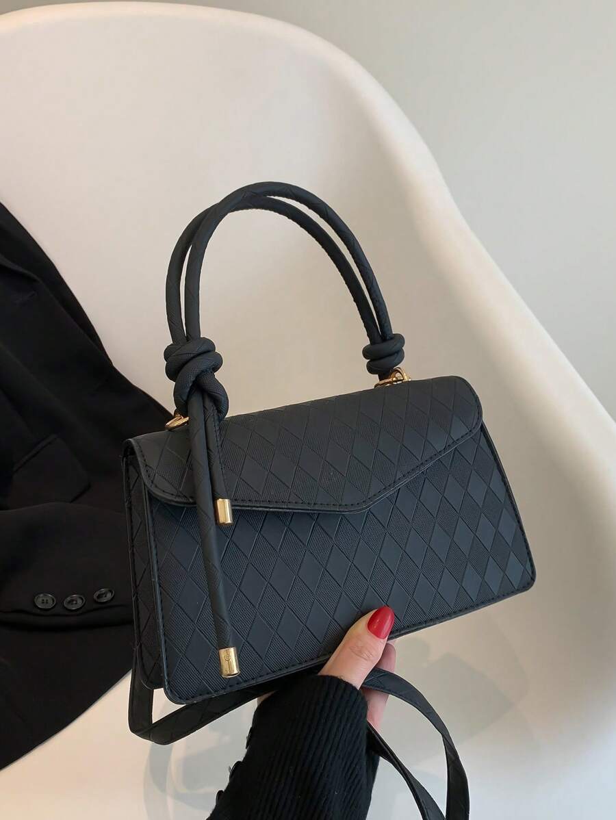 Túi vuông dập nổi hình học nắp PU - màu đen - Xem 1