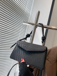 Túi vuông dập nổi hình học nắp PU - màu đen - Xem 2