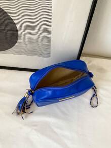 Mini Square Bag Chevron Tassel Decor PU - Blue - View 4