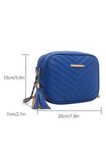 Mini Square Bag Chevron Tassel Decor PU - Blue - View 5