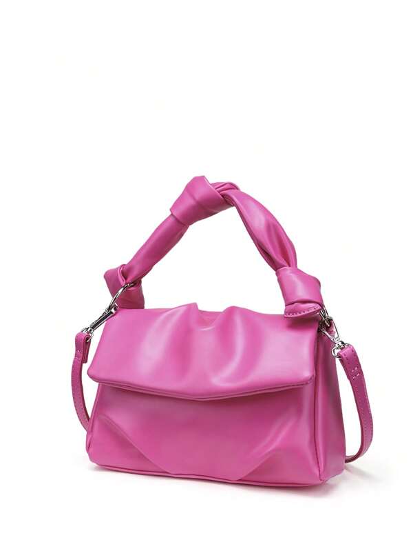 Neon Pink Ruched Bag Flap PU