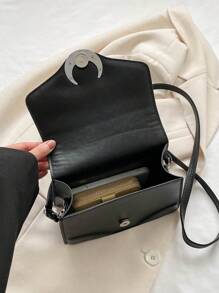 Trang trí mặt trăng Túi Vuông Đập nhẹ Da giả Đen Trăng lưỡi liềm Trang trí Chi tiết đường khâu Túi nách Đập nhẹ Nam châm Túi đeo vai Màu thuần Sành điệu Cái túi - màu đen - Xem 4