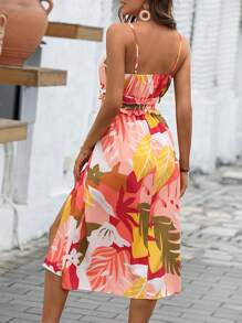 SHEIN VCAY 熱帶圖案高衩吊帶洋裝 - 彩色 - 查看 2