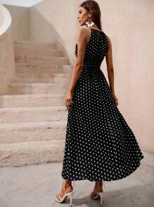 SHEIN VCAY 波點圖案繞頸洋裝 - 黑與白 - 查看 2