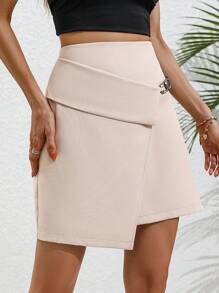SHEIN Privé Chain Detail Wrap Hem Skirt - Khaki - View 4