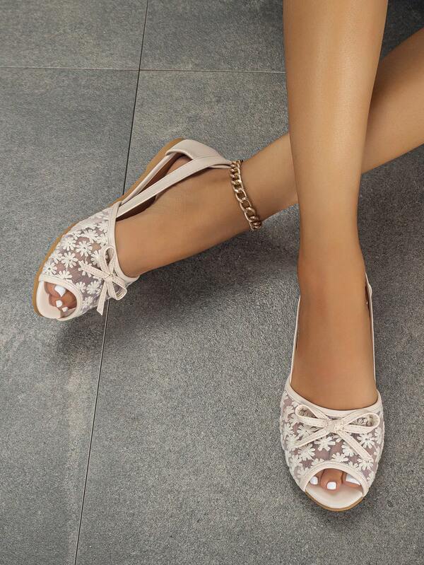 Frauen Flats mit Schleife Dekor, Peeptoe, Elegant Outdoor