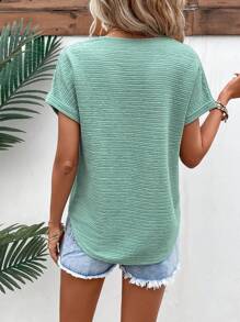 SHEIN Frenchy Camiseta unicolor de manga murciélago de cuello V - Verde - Ver 2