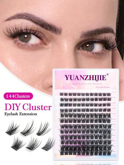 MASSCAKU 3D Volumizing Effect DIY Cluster False Eyelashes, 12 Rows Pre-Fanned Segmented Fan-Shaped Individual Lashes