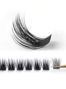 MASSCAKU 3D Volumizing Effect DIY Cluster False Eyelashes, 12 Rows Pre-Fanned Segmented Fan-Shaped Individual Lashes