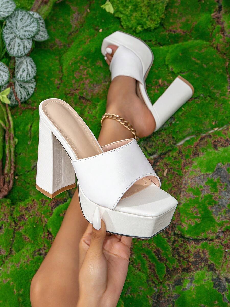 Giày sandal cao gót hở gót màu trắng thời trang mùa hè mới dành cho nữ, thích hợp cho đi chơi, dự tiệc và mặc thường ngày.