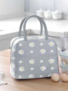 雛菊印花隔熱午餐袋大容量便攜式女性野餐保溫冷藏袋午餐手提袋隔熱午餐盒袋,適用於學校工作野餐旅行戶外女性男性,春季時尚優雅冷藏袋野餐袋