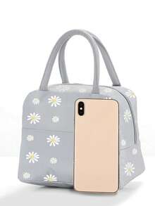 雛菊印花隔熱午餐袋大容量便攜式女性野餐保溫冷藏袋午餐手提袋隔熱午餐盒袋,適用於學校工作野餐旅行戶外女性男性,春季時尚優雅冷藏袋野餐袋
