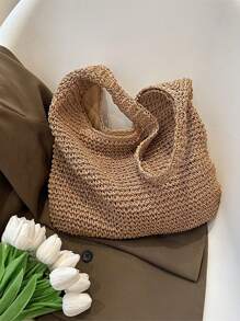 卡其色草編包度假 - 卡其色 - 查看 3