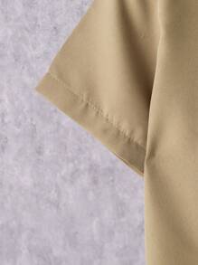 SHEIN Boys Solid Button Front Shirt & Shorts - Khaki - View 3