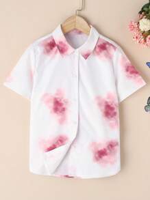 Girls Tie Dye Button Front Shirt - White - View 1