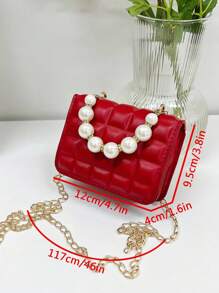 Mini Magnet Square Bag Faux Pearl & Rhinestone Decor Chain - Red - View 5