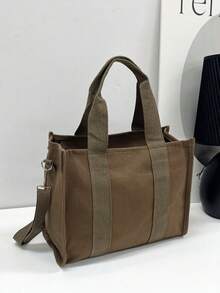 Túi tote đeo vai có dây kéo Letter Graphic Dây đeo có thể điều chỉnh dung lượng cao - màu nâu - Xem 2