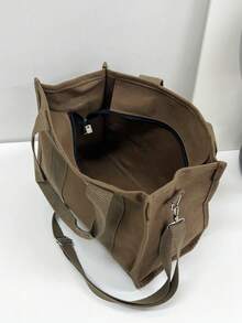 Túi tote đeo vai có dây kéo Letter Graphic Dây đeo có thể điều chỉnh dung lượng cao - màu nâu - Xem 3