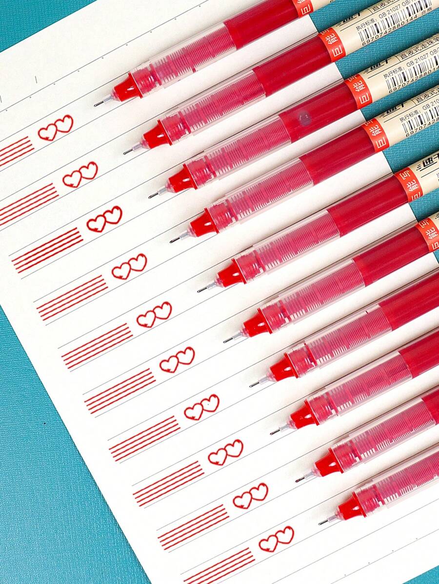 Nhanh khô Màu Đỏ Gel Lỏng Bút, Bút Bi Viết Nhật Ký, 10 cái/bộ Với Các Thẻ Ngẫu Nhiên - Đỏ - Xem 1