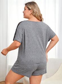 Plus Contrast Lace PJ Set - Grey - View 2