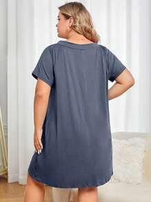 Đầm mặc nhà Kích Thước Lớn Xếp li màu trơn - Màu xanh bụi bặm - Xem 2