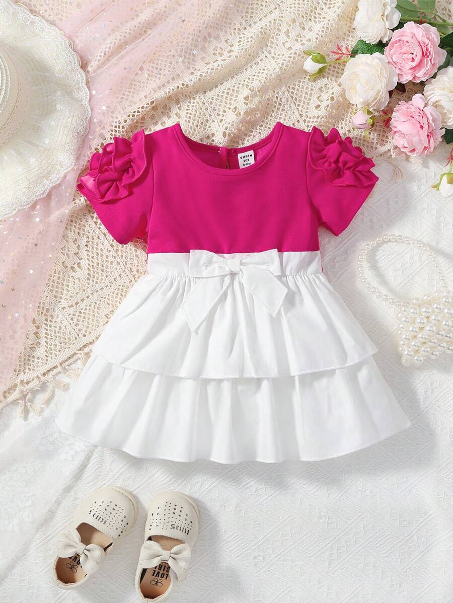 SHEIN Đầm em bé Xù Khối Màu - Nhiều màu - Xem 1
