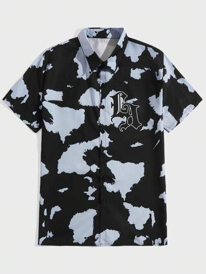 Street Life Hombres Camisa con estampado de letra con botón