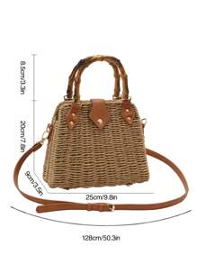 Kỳ nghỉ túi rơm tay cầm bằng tre - Màu Khaki - Xem 3