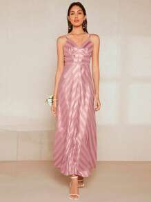 SHEIN Belle 條紋印花吊帶裙伴娘禮服 - 藕粉色 - 查看 1