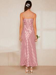 SHEIN Belle 條紋印花吊帶裙伴娘禮服 - 藕粉色 - 查看 2