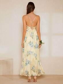 SHEIN Belle 印花高衩吊帶裙伴娘禮服