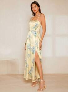 SHEIN Belle 印花高衩吊帶裙伴娘禮服