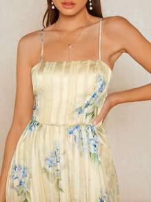 SHEIN Belle 印花高衩吊帶裙伴娘禮服