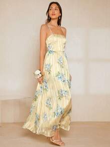 SHEIN Belle 印花高衩吊帶裙伴娘禮服