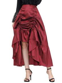 Scarlet Darkness Drawstring Ruched Ruffle Hem Skirt
