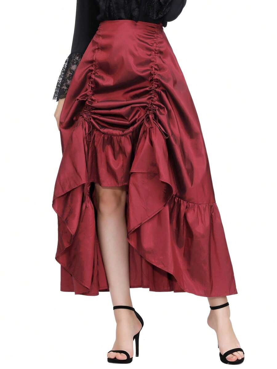 Scarlet Darkness Drawstring Ruched Ruffle Hem Skirt