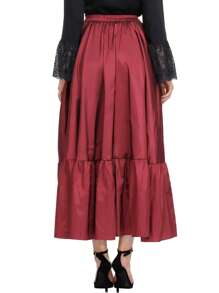 Scarlet Darkness Drawstring Ruched Ruffle Hem Skirt