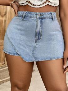 SHEIN SXY 大碼高腰牛仔裙褲 - 淺色水洗藍 - 查看 1