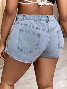 SHEIN SXY 大碼高腰牛仔裙褲 - 淺色水洗藍 - 查看 2