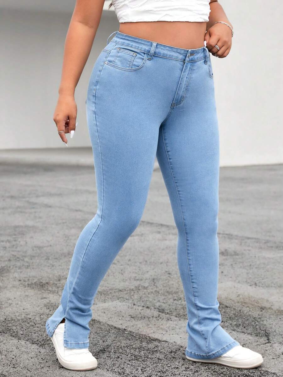 SHEIN EZwear Jeans ajustados bajo con abertura - Lavado ligero - Ver 1