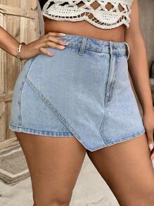 SHEIN SXY 大碼高腰牛仔裙褲 - 淺色水洗藍 - 查看 3