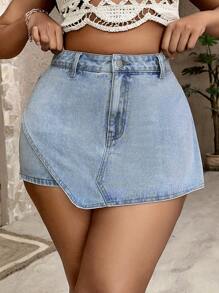 SHEIN SXY 大碼高腰牛仔裙褲 - 淺色水洗藍 - 查看 4