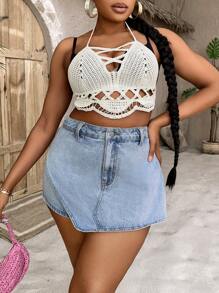 SHEIN SXY 大碼高腰牛仔裙褲 - 淺色水洗藍 - 查看 5